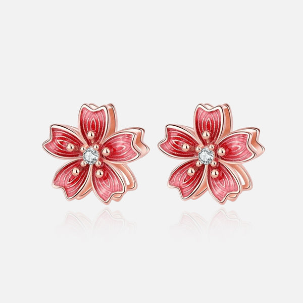 Thaya 925 Silver Rotating  Cherry Blossom Petal Earrings & Ring