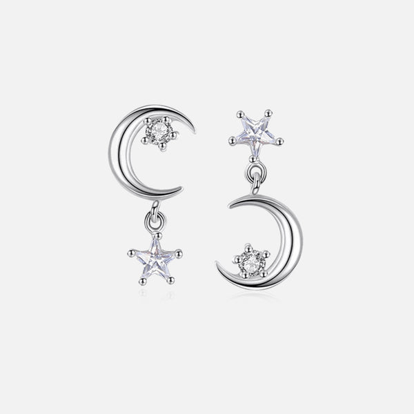 Thaya 925 Silver Star-moon Asymmetrical Earrings