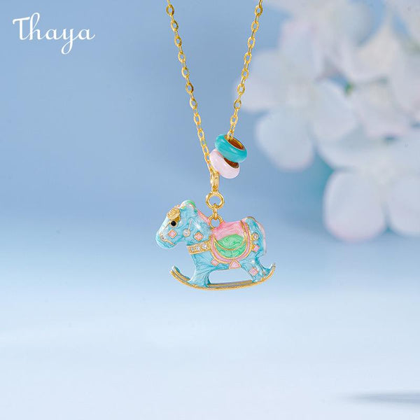 Thaya S925 Silver Enamel  Macaron Rocking Happy Horse Necklace