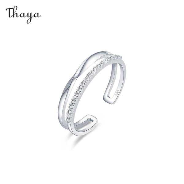 Thaya 925 Silver Twisted  Double Row Diamond Ring