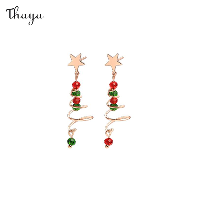 Thaya 925 Silver Rotating Christmas Tree Stud Earrings