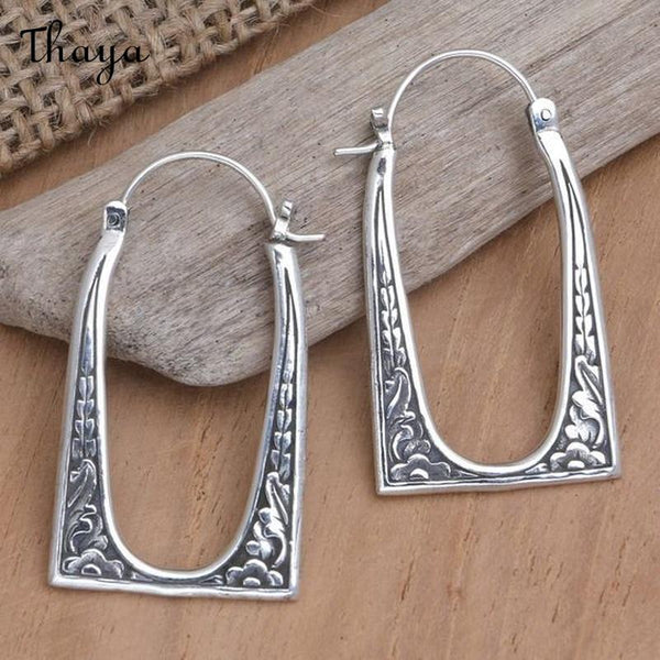 Thaya Floral Pattern Rectangular Hoop Earrings