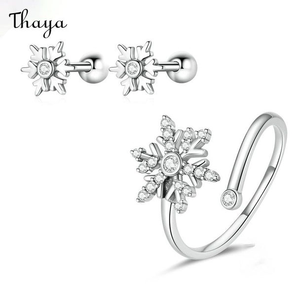 Thaya S925 Silver Snowflake Earrings and Ring Set