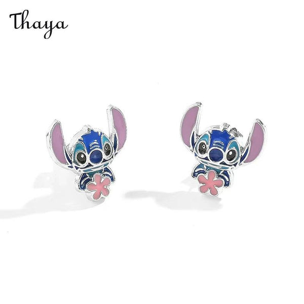 Thaya Niedliche Stitch Holding Blumen Ohrringe