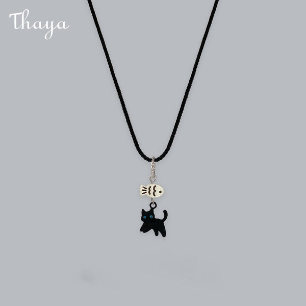 Thaya Interesting Cat and Fish  Necklace
