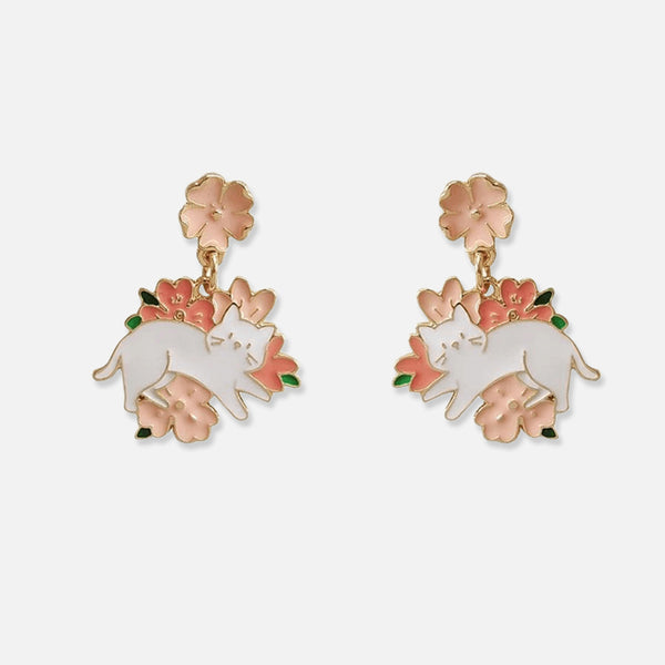 Thaya Cat & Cherry Blossom Earrings
