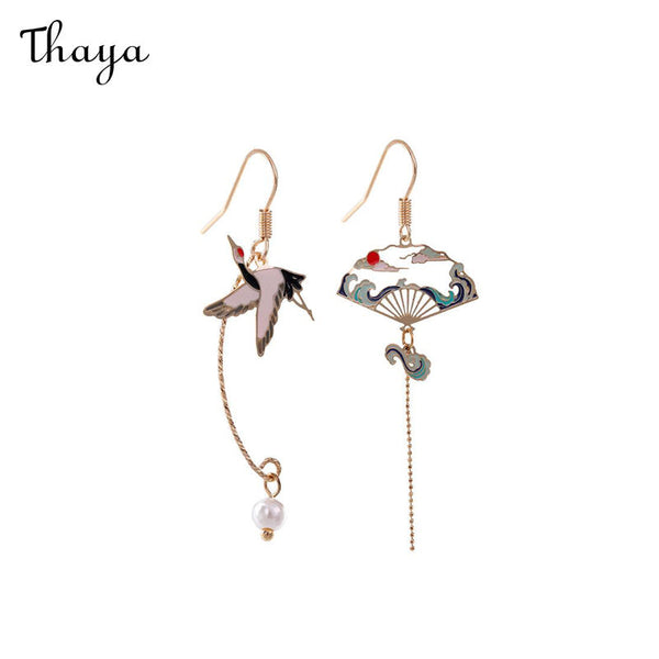 Boucles d'Oreilles Éventail Grue Asymétrique Thaya