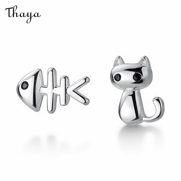 Thaya 925 Silver Meowbone Asymmetric Stud Earrings