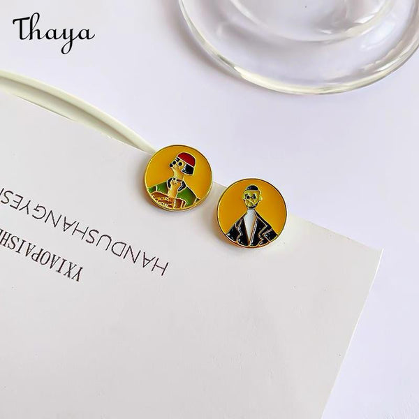 Thaya Enamel Art Portrait Stud Earrings