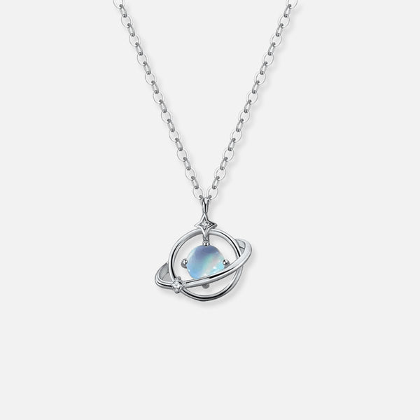 Thaya 925 Silver Moonstone Planet Necklace