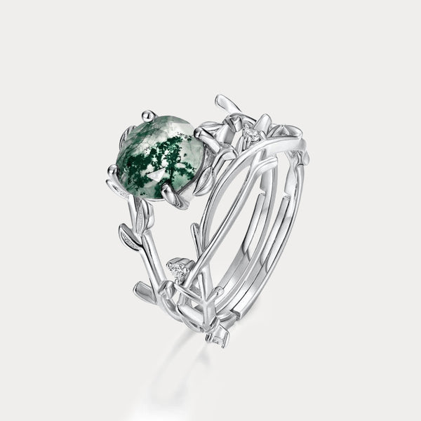 Thaya S925 Silver Green Moss Stone Ring