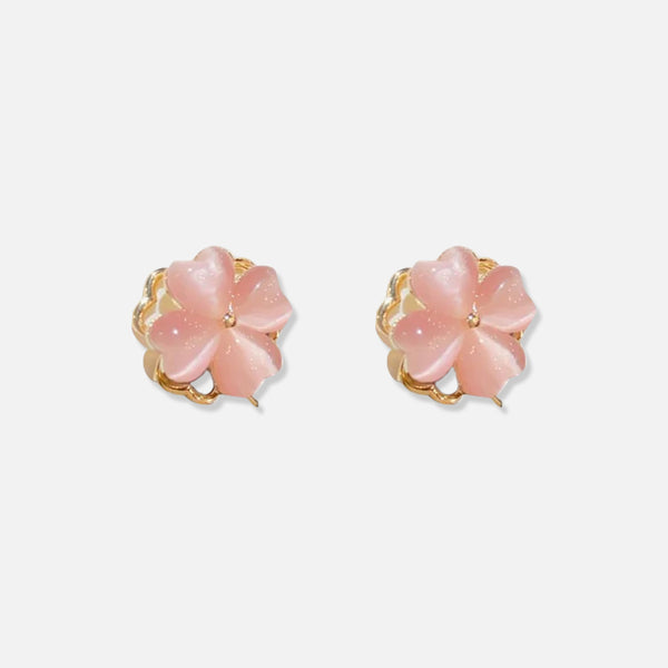 Boucles d'oreilles Thaya à quatre feuilles roses rotatives