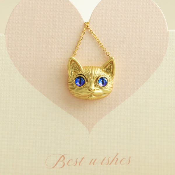 Thaya Purple Crystal Eyes Gold Cat Stylish Necklace