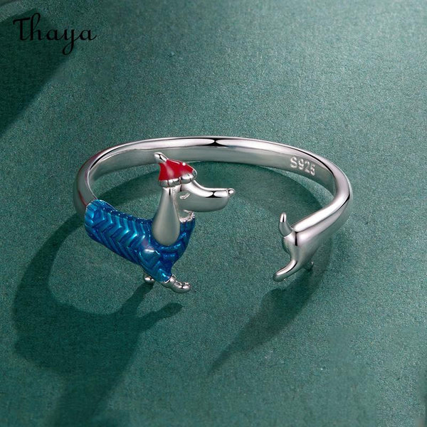 Thaya S925 Silver Christmas Dachshund Open Ring