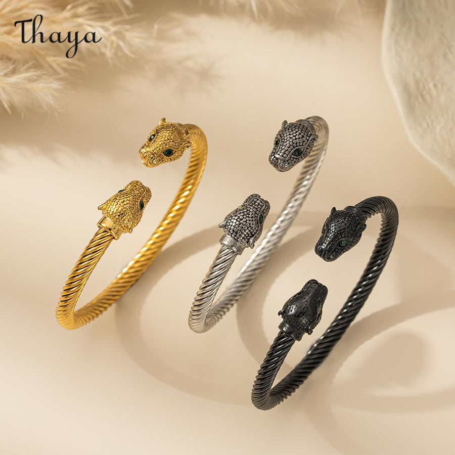 Thaya Leopard Head Bangle