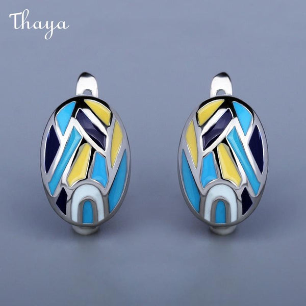 Thaya Enamel Oval Geometric  Earrings