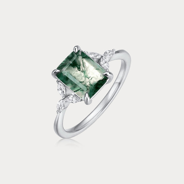 Thaya S925 Silver Green Moss Stone Ring