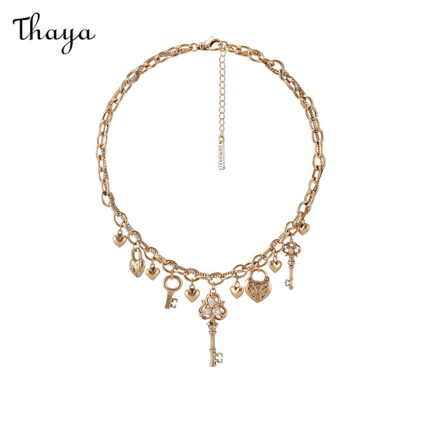 Thaya Love Lock Core Series Vintage Gold Key Pendant Necklace