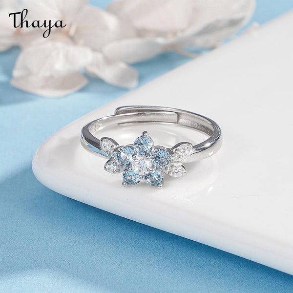 Thaya S925 Silver Gorgeous Blue  Flower Ring