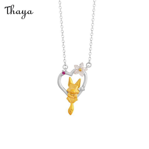 Thaya 925 Silver Peach Blossom Fox Fairy Necklace