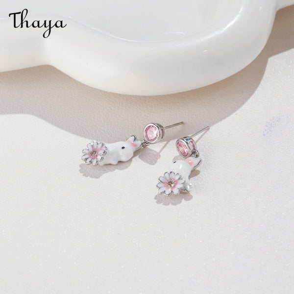 Thaya S925 Silver Bunny Flower Dangle Earrings
