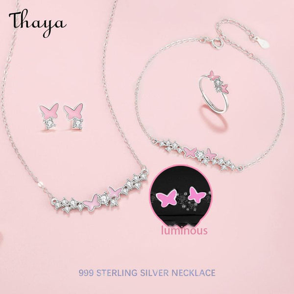 Thaya  999  Silver Luminous Enamel  Dreamy Butterfly Set