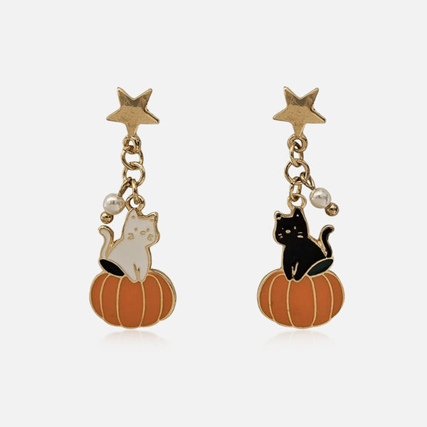 Thaya Cat & Pumpkin Drop Earrings