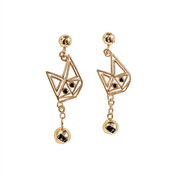 Thaya Lux Gold Geometric Cat Earrings