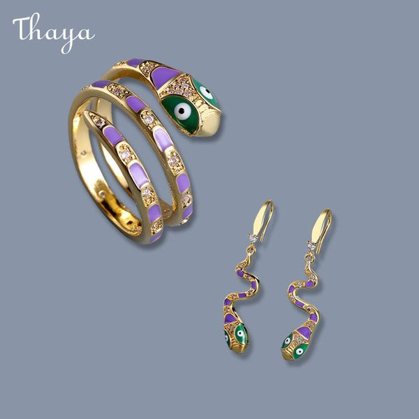 Thaya Enamel Snake Ring & Earrings Set