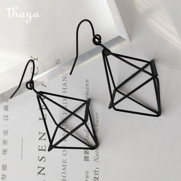 Thaya Geometric Lantern Pyramid Three-dimensional Hollow Triangle Earrings