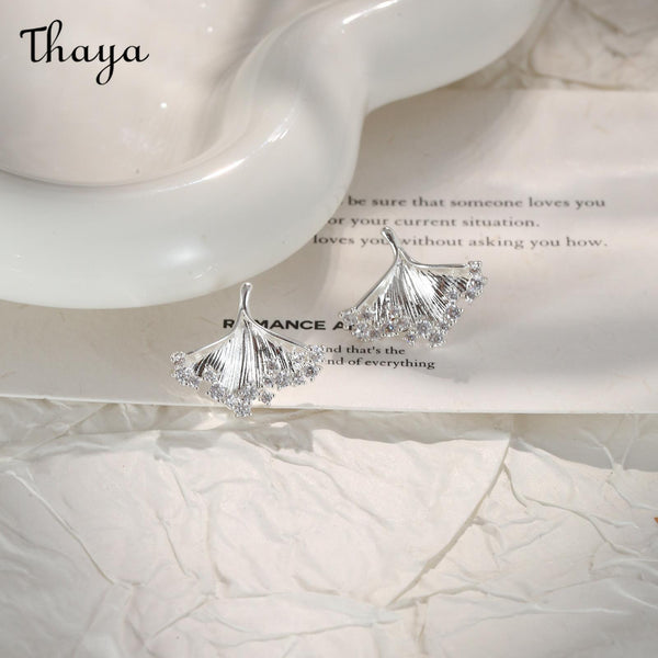Thaya S925 Silver Ginkgo Leaf Stud Earrings