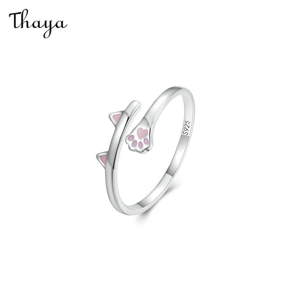 Thaya Bague en argent 925 avec empreinte de patte de chat mignon