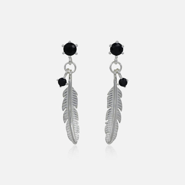 Thaya 925 Silver Black Zircon Feather Stud Earrings