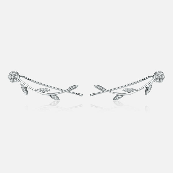 Boucles d'oreilles Thaya en argent 925 avec feuilles de diamants éblouissantes