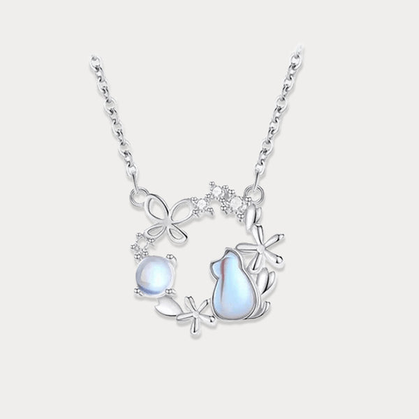 Collier Thaya en argent 925 avec motif chat et lune