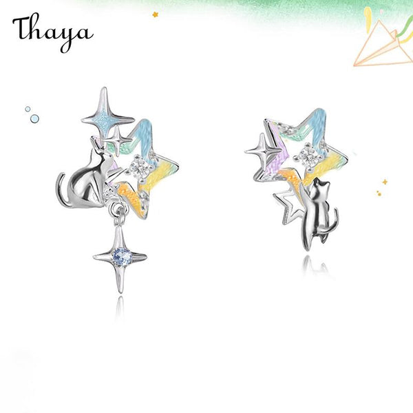 Thaya Colorful Five-pointed Stars Cat Earrings