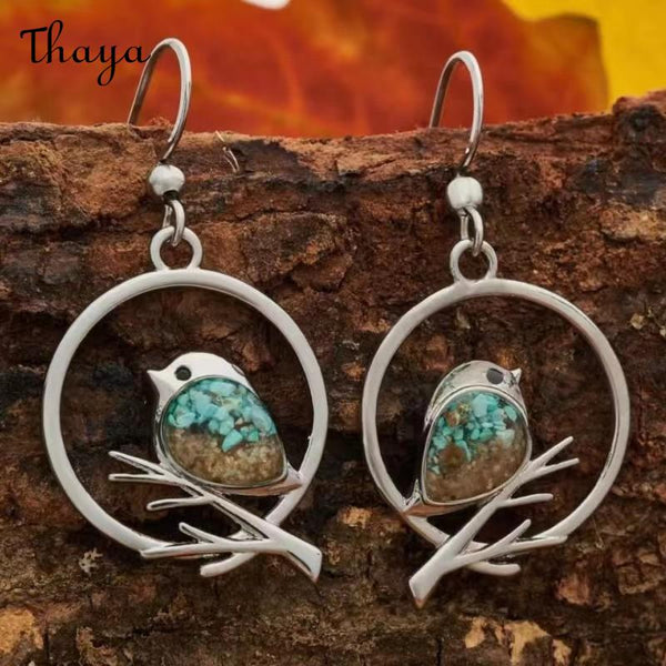 Thaya Bird on Branch  Stone Earrings