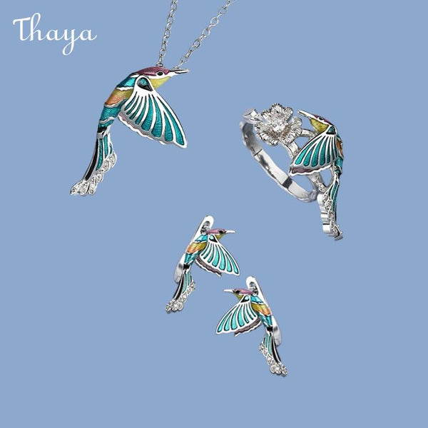 Thaya Enamel Hummingbird Jewelry Set