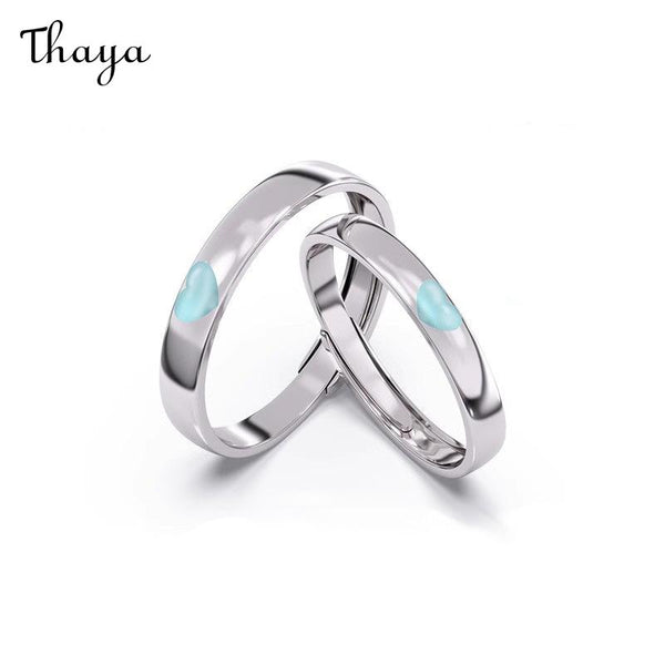 Thaya S925 Silver Luminous Enamel Heart Couple Rings