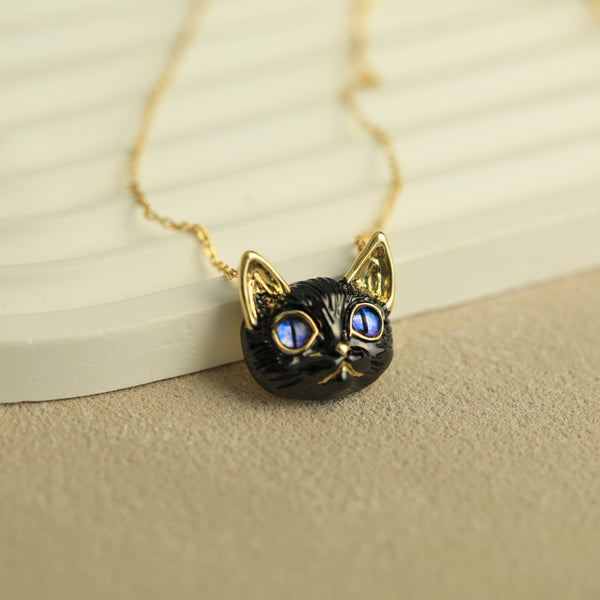 Thaya Purple Crystal Eyes Black Cat Stylish Necklace