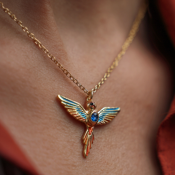 Thaya Red-Tailed Parrot Gold Necklace Pendant
