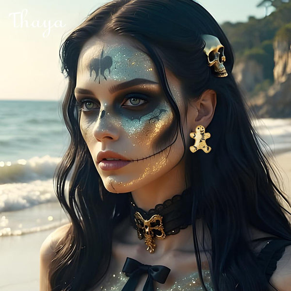 Thaya Gingerbread Man Skull Earrings