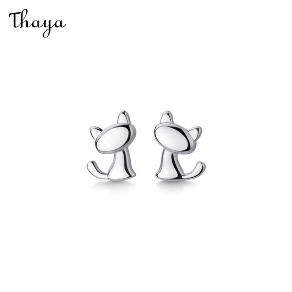 Thaya 925 Silver Cute Little Cat Earrings Bring Feline Delight