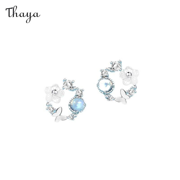 Thaya 925 Silver Butterfly in Love with Flower Earrings