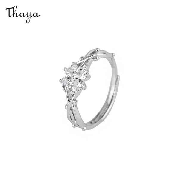 Thaya 999 Silver Thorn Four Leaf Clover Ring