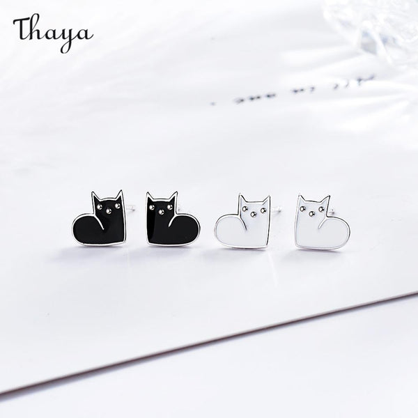 Boucles d'oreilles chat noir et blanc Thaya