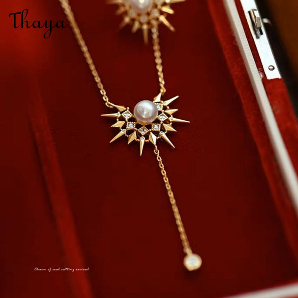 Thaya Pearl Sunflower Design Necklace