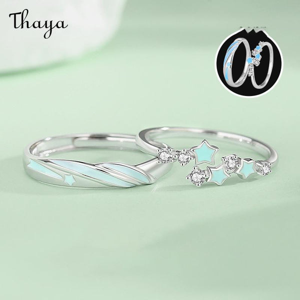 Thaya S925 Silver Enamel Luminous Meteor Shower Couple Rings