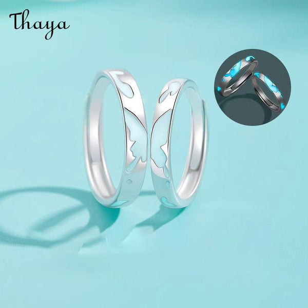 Thaya S925 Silver Luminous Love togather Butterfly Couple Rings