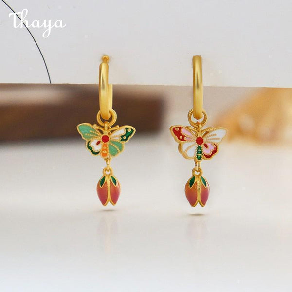 Thaya Butterfly & Tulip Dangle Earrings
